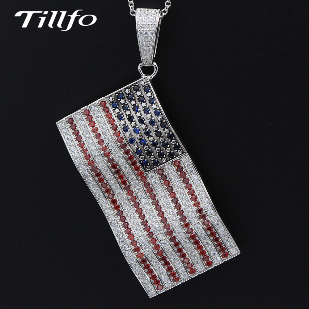 100% Authentic 925 Sterling Silver USA America United States Flag Red White Blue Charm Pendant Fit Bracelets & Necklaces Jewelry