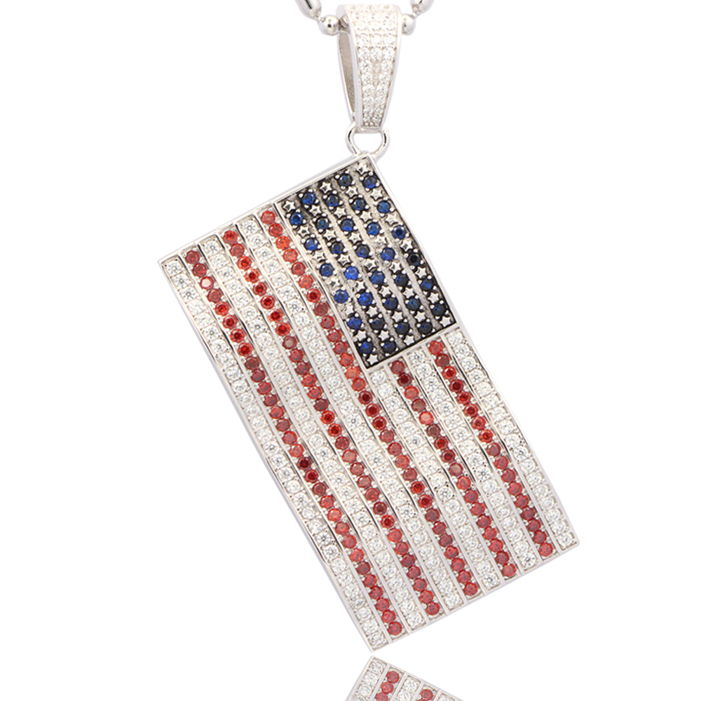 Silver tone necklace with an American flag inspired state of Louisiana  pendant. Approximately 18 in length., 115742